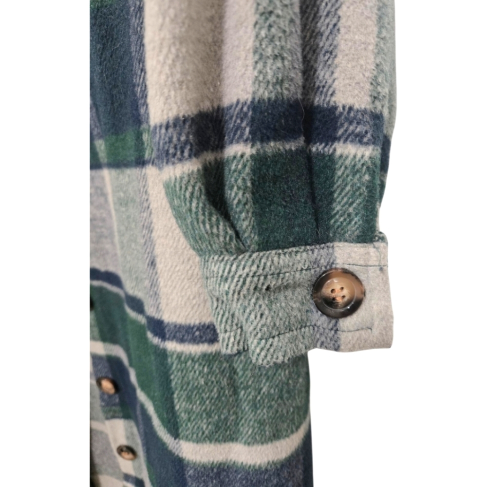 Plaid Flannel Shacket Jacket Oversized Button Up Blue Green XS Women's Grunge - Picture 6 of 8